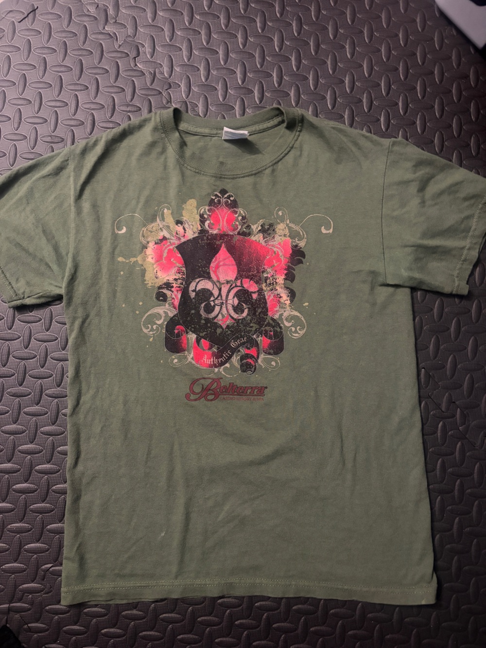 Gildan Olive Green Tee with Pink and Black Graphic